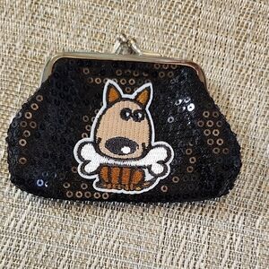 Hand Crafted Black and Brown Sequin Kiss Lock Coin Purse